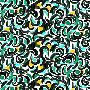 Abondance linen by Claire de Quénetain in green, full repeat of a hand-painted floral design