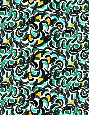 Abondance linen by Claire de Quénetain in green, full repeat of a hand-painted floral design