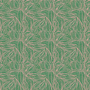 Agnes wallpaper by Tatie Lou in green and pink, flat sample of swirling wave lines