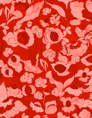 Amalia linen by Claire de Quénetain in red, pattern sample of a hand-painted floral design