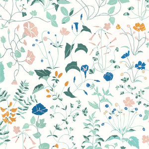 Ambre wallpaper by Claire de Quénetain in pink, full repeat of a hand-painted floral design