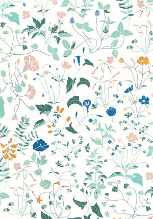 Ambre wallpaper by Claire de Quénetain in pink, full repeat of a hand-painted floral design