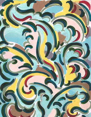 Andreas linen by Claire de Quénetain in green and yellow, full repeat of a hand-painted floral design