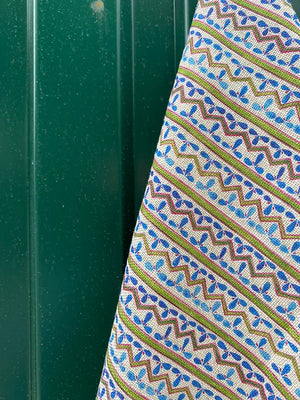 Aperitivo linen by Bethie Tricks in blue and purple, detail of fine block-print stripes