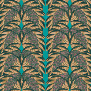 Plume wallpaper by Tatie Lou in teal, full repeat of Deco plumes