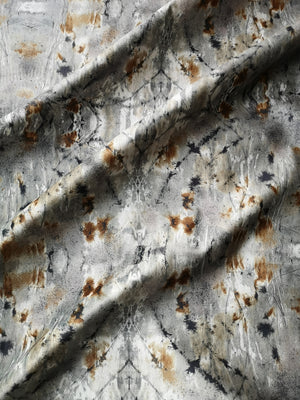 Ashed Marble velvet by Dami and Em Design in grey, draped, showing a marbled design