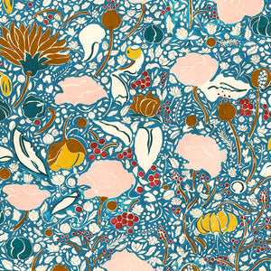 Augusta linen by Claire de Quénetain in brown, flat sample of a hand-painted floral design