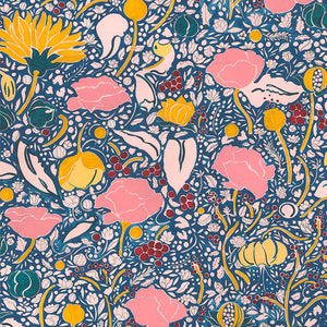Augusta linen by Claire de Quénetain in pink, full repeat of a hand-painted floral design