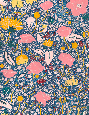 Augusta linen by Claire de Quénetain in pink, full repeat of a hand-painted floral design