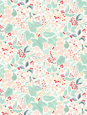Aurore wallpaper by Claire de Quénetain in pink, full repeat of a hand-painted floral design