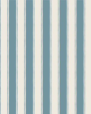 Balancing Act wallpaper by Annika Reed in blue, flat sample of hand-painted stripes