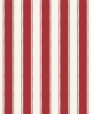 Balancing Act wallpaper by Annika Reed in red, pattern sample of hand-painted stripes