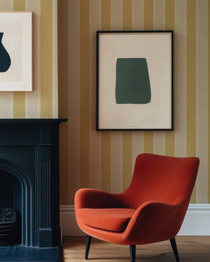 Balancing Act wallpaper by Annika Reed in yellow, hand-painted stripes in a living room