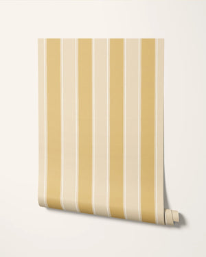 Balancing Act wallpaper by Annika Reed in yellow, roll showing hand-painted stripes