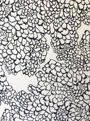 Bark linen by Bethie Tricks in black and white, full repeat of organic bark shapes