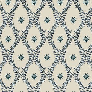 Belle wallpaper by Tatie Lou in black and white, full repeat of an ornate ogee trellis