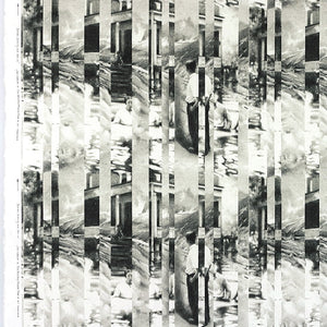 Between Certainty and Oblivion linen by The Monkey Puzzle Tree in black and white, full repeat