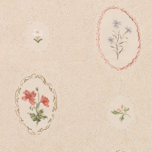 Bibury Sprig linen by Parker and Jules in beige, full repeat of embroidered flowers in ovals