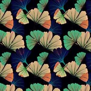 Ginkgo wallpaper by Tatie Lou in black, flat sample of oversized ginkgo leaves
