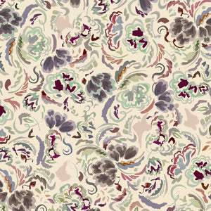 Bloomsbury Grande wallpaper by Parker and Jules in cream and teal, flat sample of large painterly flowers