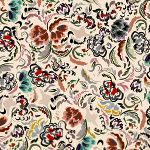 Bloomsbury Grande wallpaper by Parker and Jules in cream and red, pattern sample of large painterly flowers