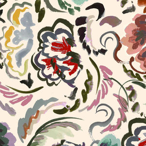 Bloomsbury Petite wallpaper by Parker and Jules in cream and red, full repeat of painterly flowers