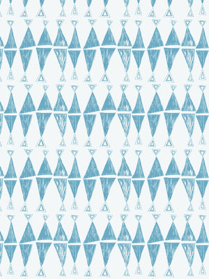 Triangles Velvet Fabric in Aegean