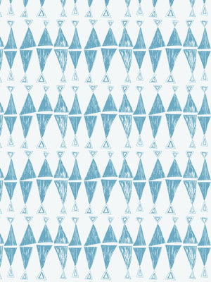 Triangles Are My Favourite Shape linen by Annika Reed in blue, full repeat of stacked triangles