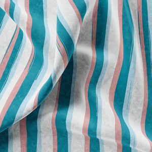 Beside the Seaside velvet by Annika Reed in teal and red, in soft folds showing seaside stripes