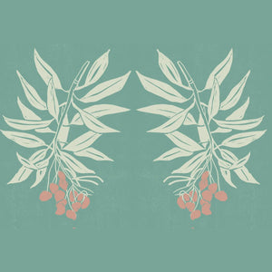 Branch of Mango wallpaper by Annika Reed in teal, close-up of mango branches