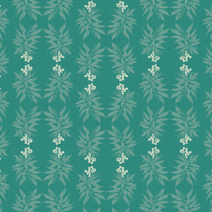 Branch of Mango wallpaper by Annika Reed in teal, pattern sample of mango branches