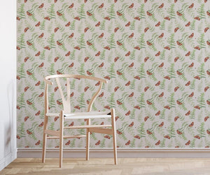 Sustainable Butterfly and wallpaper by Seed Home Designs in green, butterflies and ferns in a living room
