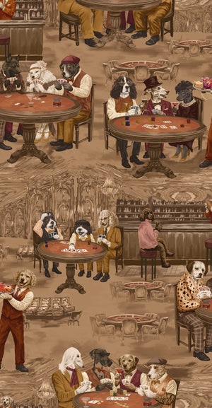 Canine Cards wallpaper by Brand McKenzie in brown, close-up of dogs playing cards