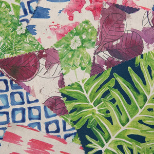 Canopy linen by Bethie Tricks in navy, draped, showing palm fronds