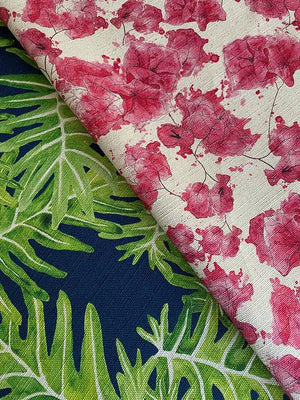 Canopy linen by Bethie Tricks in navy, draped close-up of palm fronds