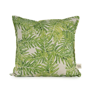 Canopy linen by Bethie Tricks in green, palm fronds made into a cushion