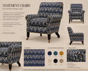 Structured Chaos linen by Dami and Em Design in purple, look book page showing a geometric design