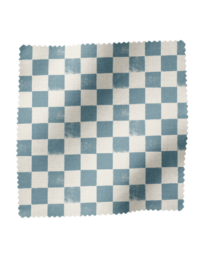 Chess Linen Fabric in Blue and White