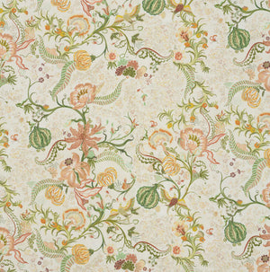 Chintz 21 linen by Parker and Jules in cream and pink, pattern sample of a chintz of birds and flowers