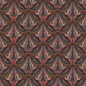 Mumbai Deco wallpaper by Tatie Lou in brown, full repeat of Deco fan shapes