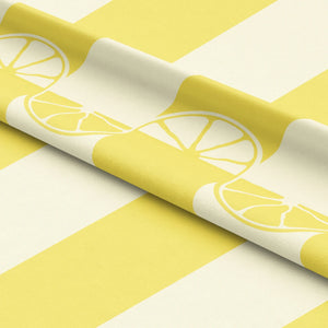 Citrus Collection Eco velvet by Liberty James Studio in yellow and white, draped, showing wide stripes