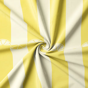Citrus Collection Eco velvet by Liberty James Studio in yellow and white, in soft folds showing wide stripes