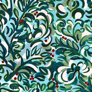Clementine linen by Claire de Quénetain in green, full repeat of a hand-painted floral design