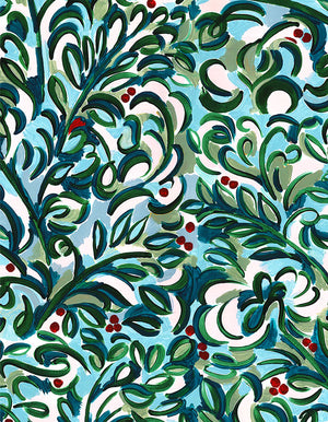 Clementine linen by Claire de Quénetain in green, full repeat of a hand-painted floral design