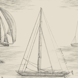 Hamble Yachts wallpaper by XV Interiors in cream, full repeat of sketched yachts