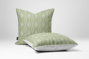 Clover Garden Garland Light Green linen by Dami and Em Design in light green, a clover garland made into a cushion