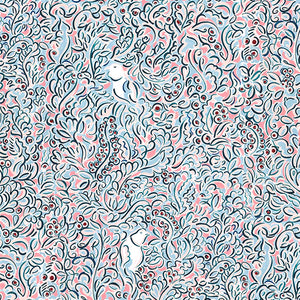 Colombe linen by Claire de Quénetain in pink, full repeat of a hand-painted floral design