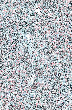 Colombe linen by Claire de Quénetain in pink, full repeat of a hand-painted floral design