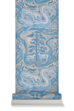 Compton Verney wallpaper by St. Jude's in blue, roll showing birds and foliage