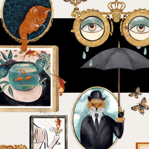 Connecting Frames wallpaper by Brand McKenzie in black and white, close-up of a gallery wall of framed portraits